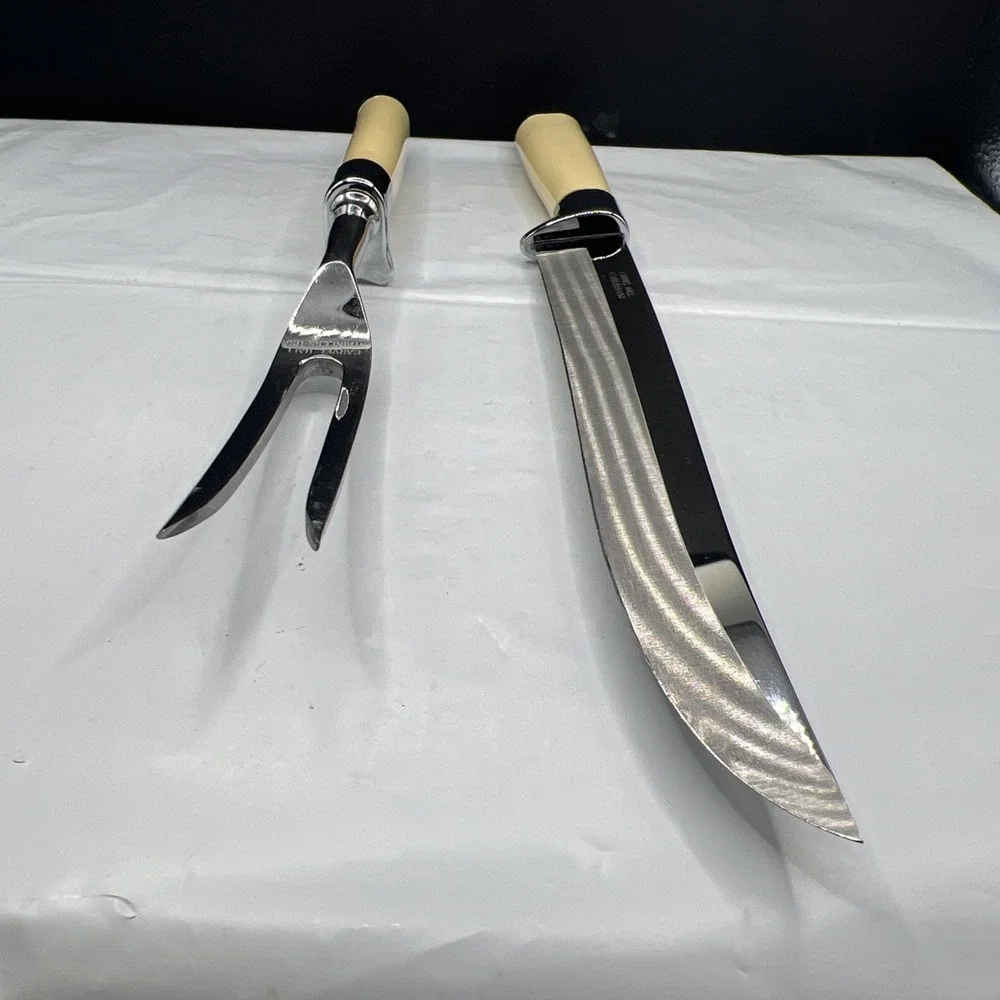 Carvel Hall 2 Piece Carving Set Knife & Meat Fork Cream Handle Stainless USA
